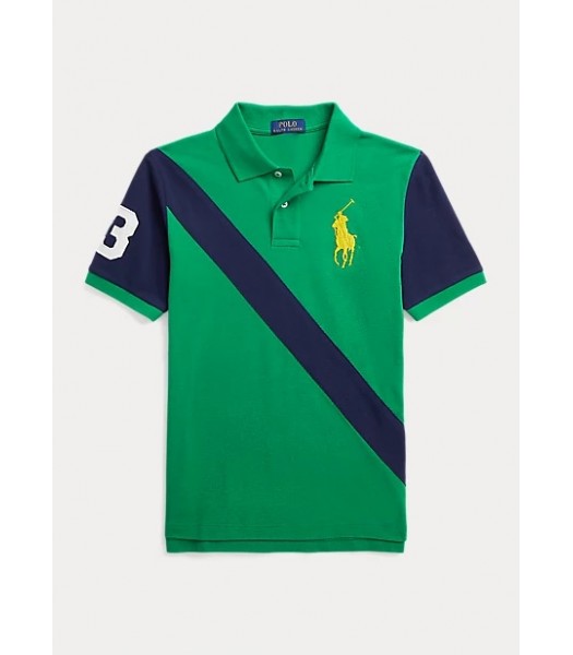 Polo Ralph Lauren Green With Navy Diagonal Big Pony Polo Shirt 
